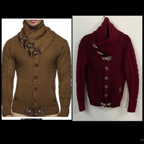 LCR Menswear Collection Chunky Knit Toggle Cardigan Sweater - Picture 1 of 9